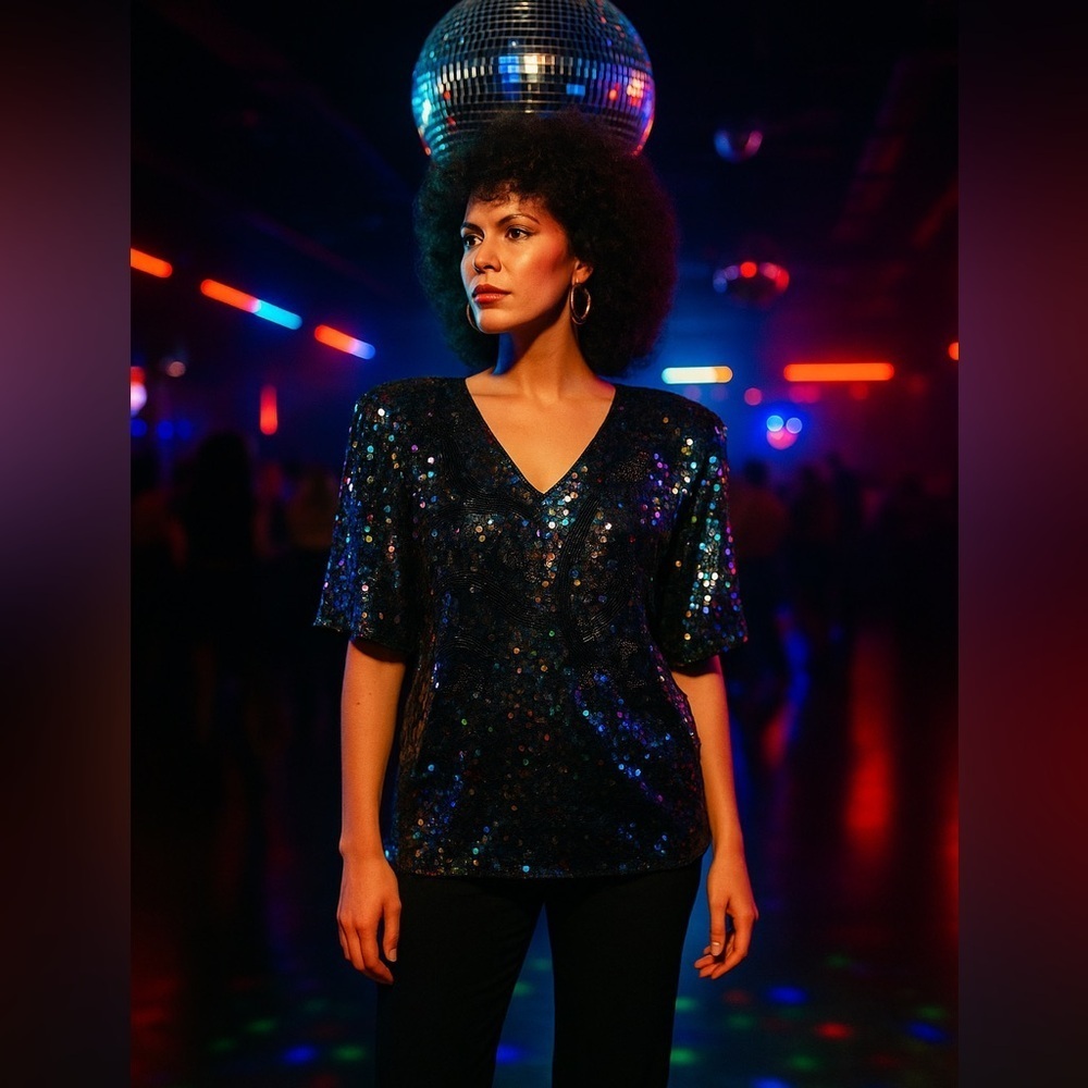 Elegant Black Sequin Women's Blouse - Picture 7 of 12